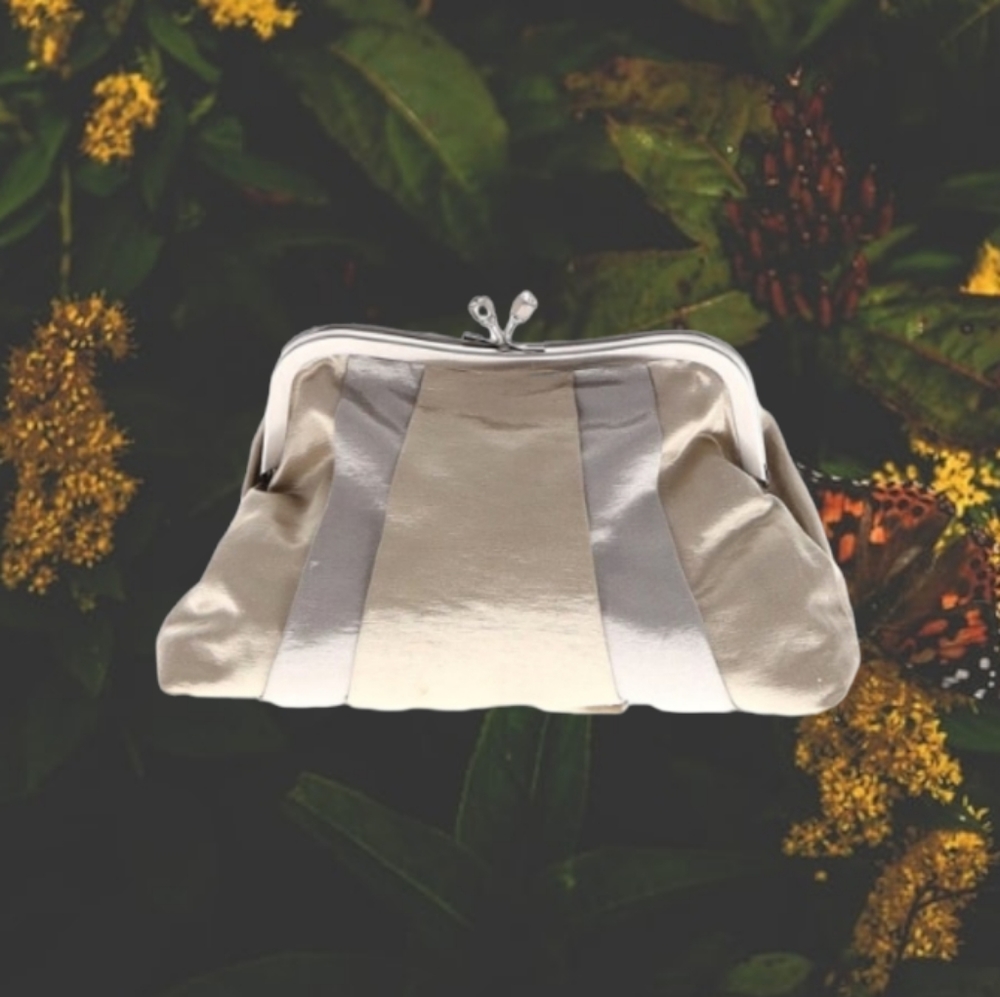 NWT Bath & Body Works Satin Cosmetic Bag/Clutch in Silver Champagne